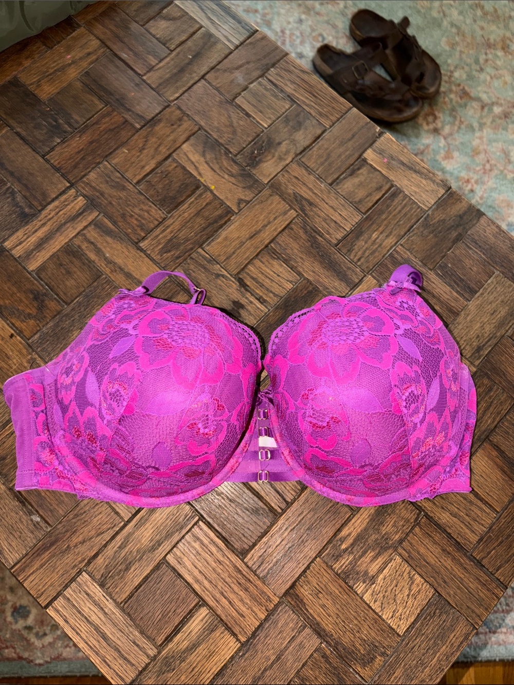 Cacique underwire boost balconette bra 44 ddd pink lace mesh floral strappy
